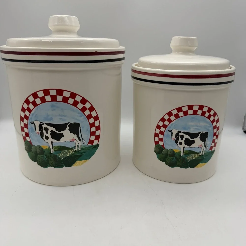 Vintage‎ Frannys Farm Century Japan Cow kitchen canister set 3 Crocks